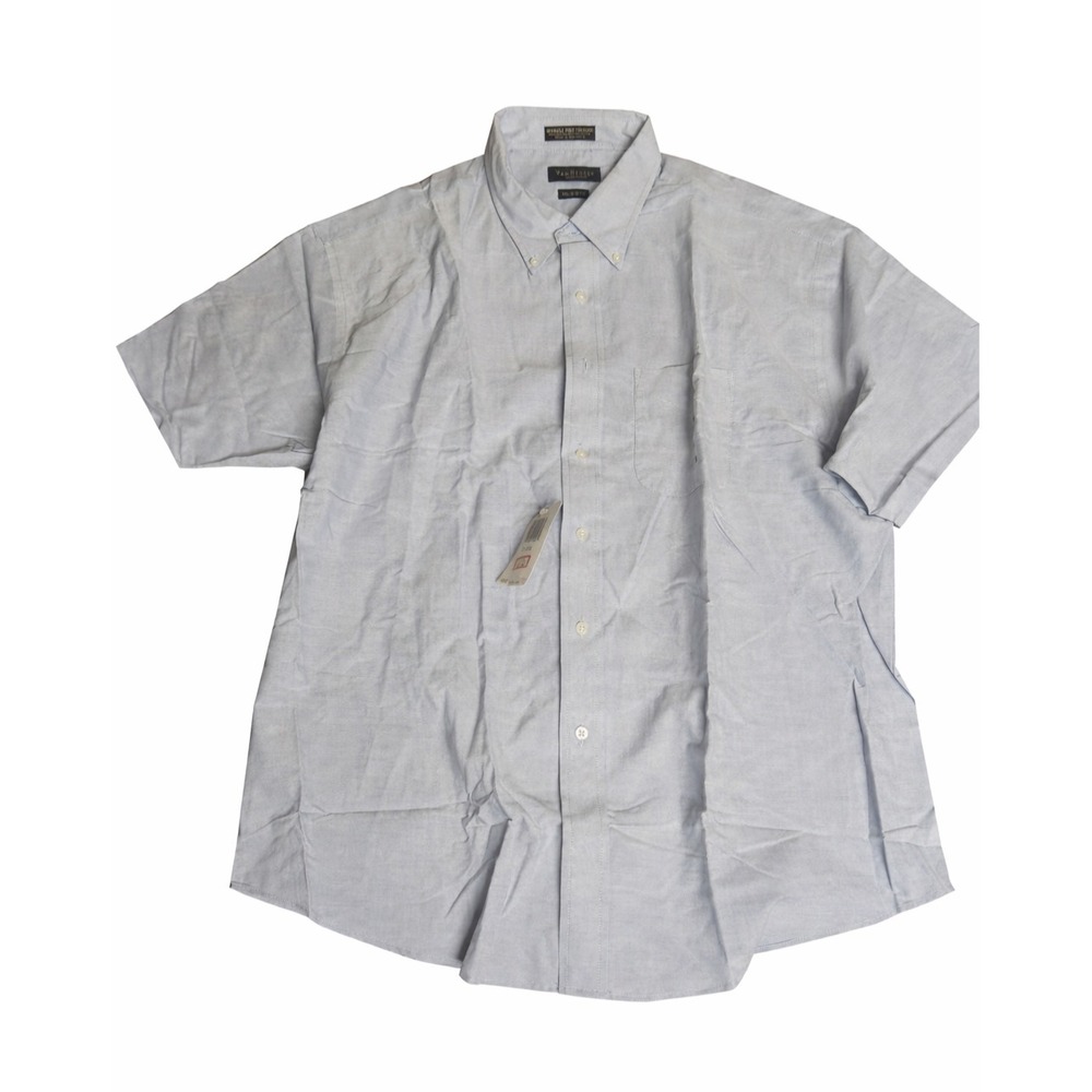 Van Heusen Dress Shirt Men's XXL Blue  Wrinkle Free Oxford Short‎ Sleeve NWT